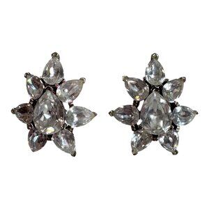 Vtg Signed Hony Rhinestone Brooch Lapel Pin Set of 2 Teardrop Flower Starburst